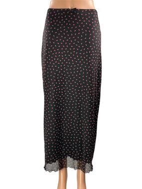 ACW Women's Black Strawberry High Waisted Straight Full Midi Slip Skirt Size S